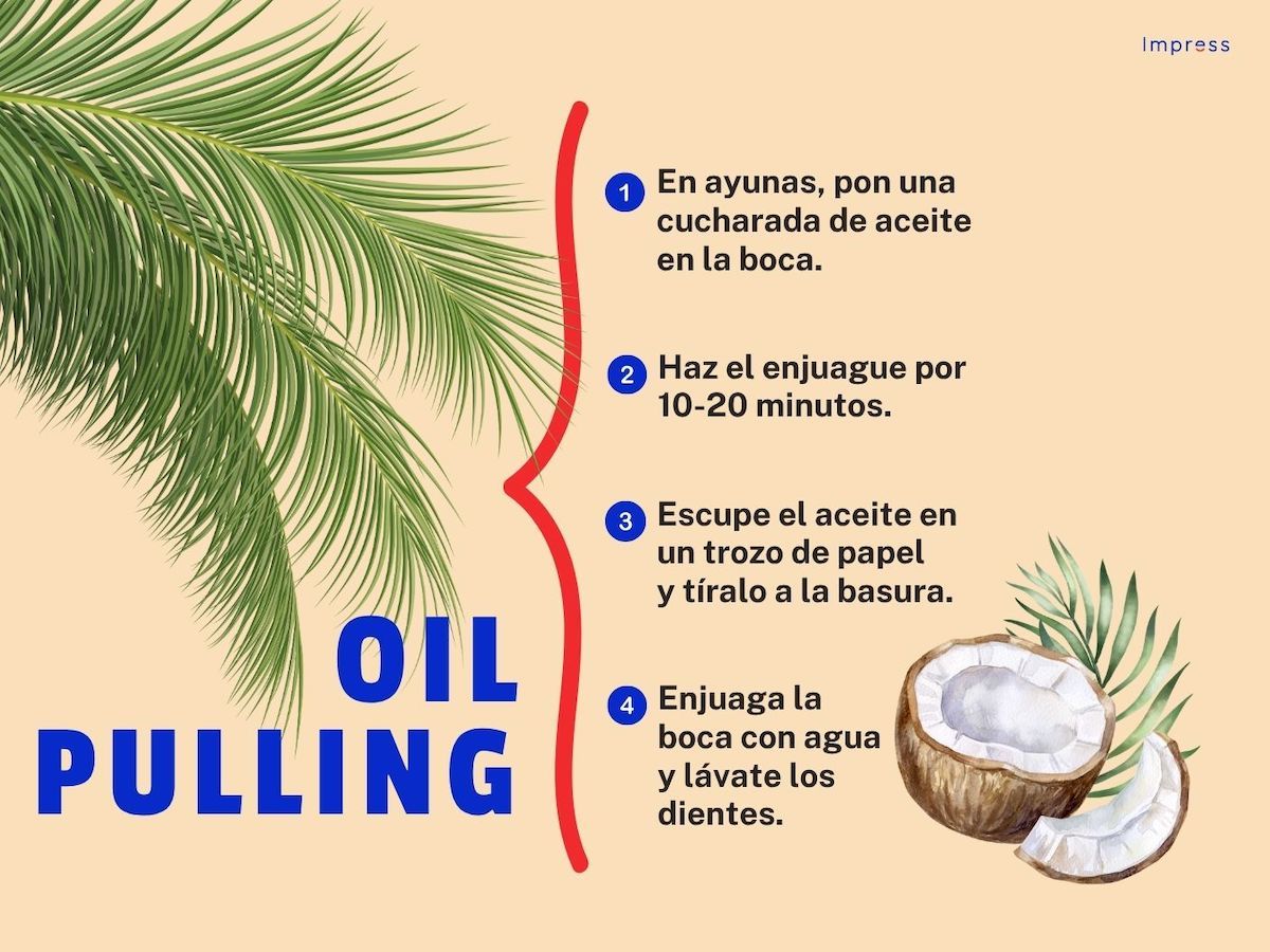 Infografía sobre cómo se hace el oil pulling paso a paso. 