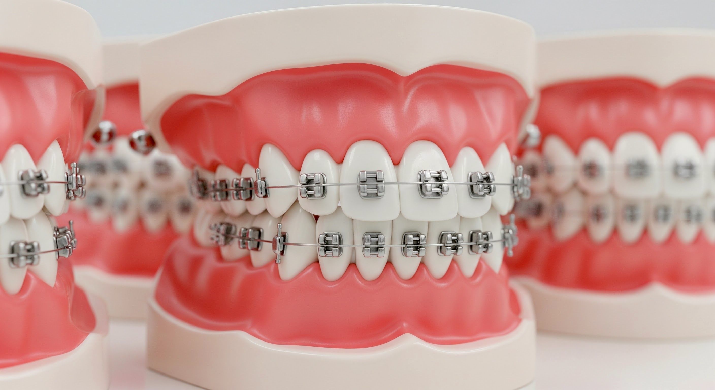 Ортодонтичні моделі, що демонструють металеві брекети та альтернативні варіанти 