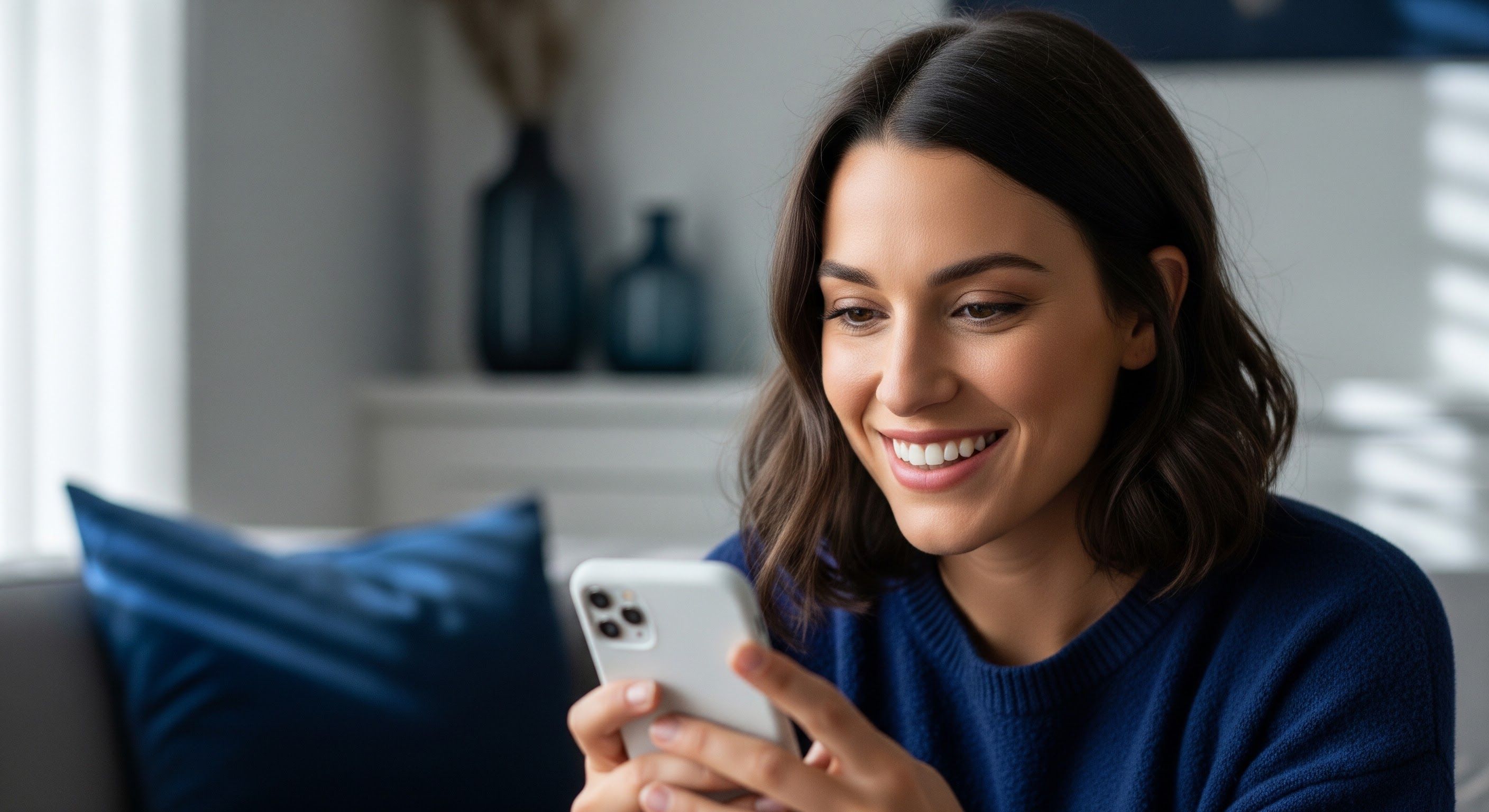 жінка дивиться на телефон у додатку Impress